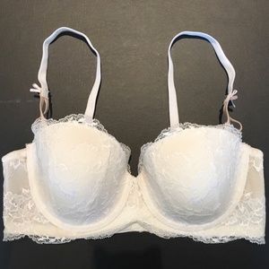 NWOT Anthropologie | Morgan bridal white lace balconette pink ribbon bra 34C